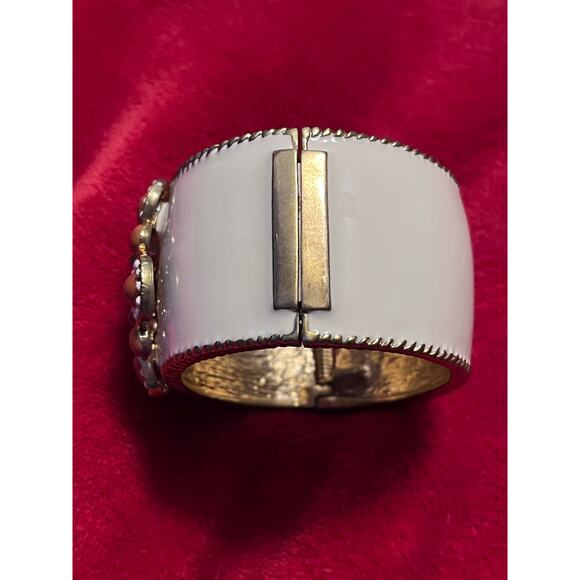 Vintage enamel and filigree hinged cuff bracelet - Picture 2 of 5